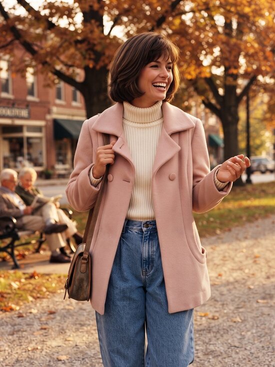 Chico's Jackets & Blazers - Chico's Women's Size 0 Peacoat Pink Fleece Retro Mod Double Breasted Jacket